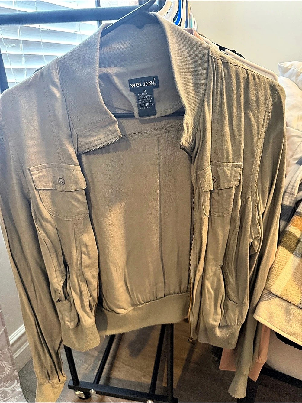 Wet Seal Olive Utility Bomber Jacket